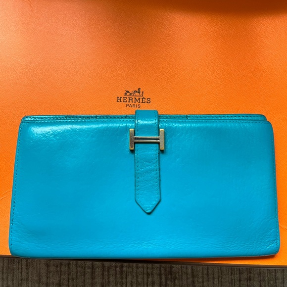 💥HOT  Pick🔥HERMES Bearn Taurillon Clemence Leather Long H Logo Bifold Wallet - Picture 14 of 17